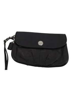 Coach Black Pleated Leather Wristlet Clutch Purse Handbag Silver Hardware Y2K